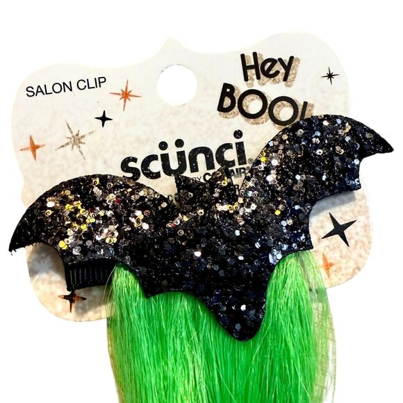 Scunci Hey Boo Salon Clip Halloween Hair Extension 9 Inches Orange Bat Design - Picture 4 of 11